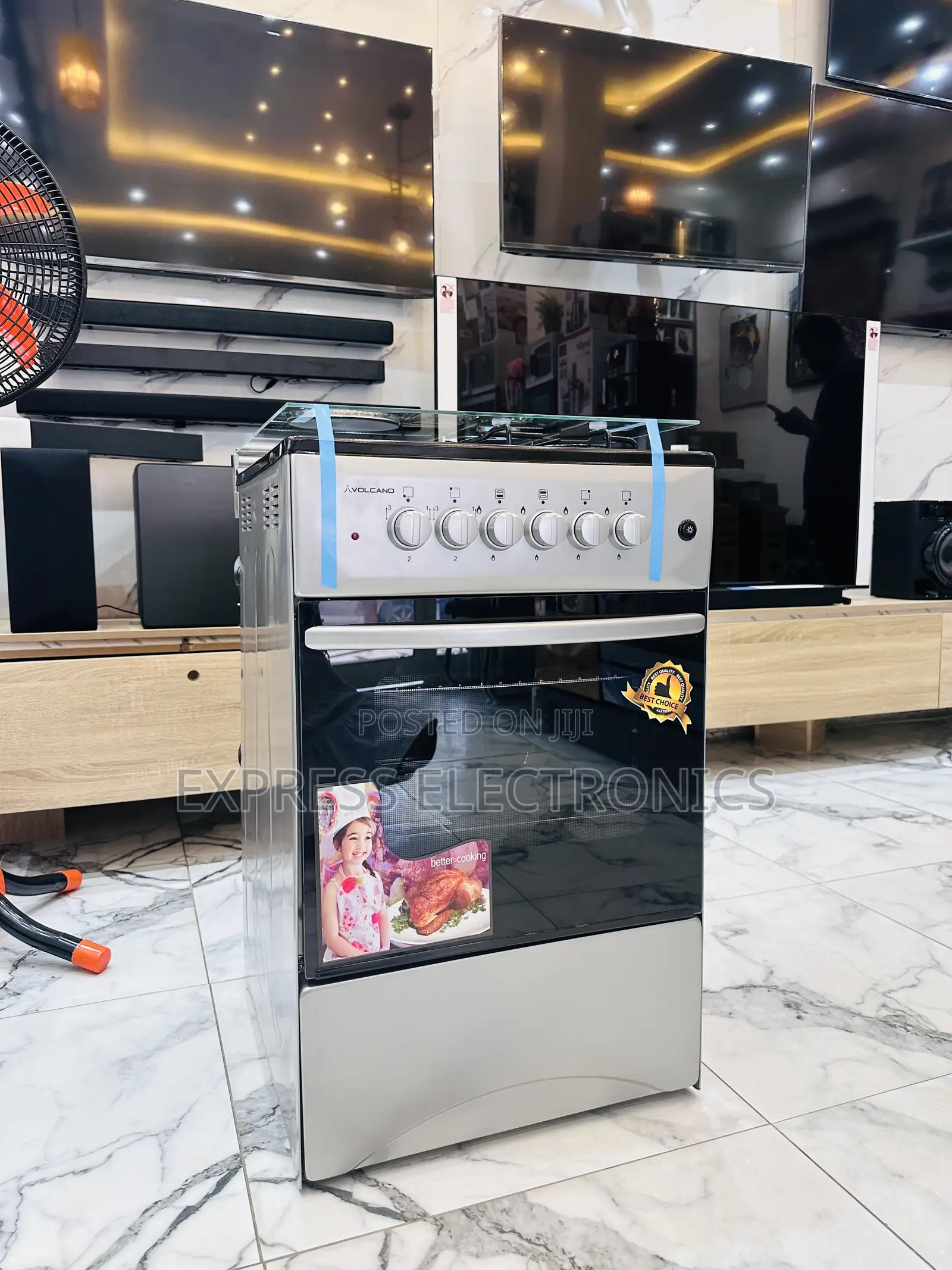 Free Standing 4burner Sliver Volcano 50/50 Oven Grill