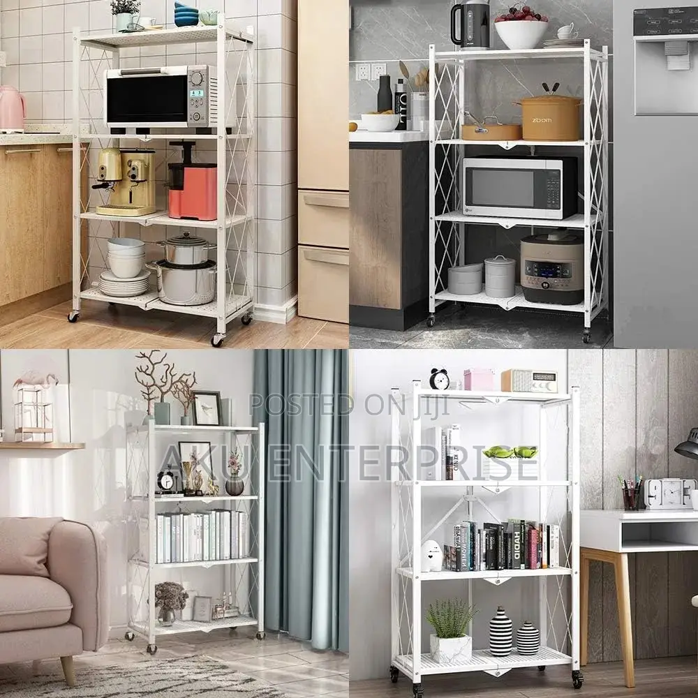 4-Tier Foldable Storage Shelves With Caster Wheels - White