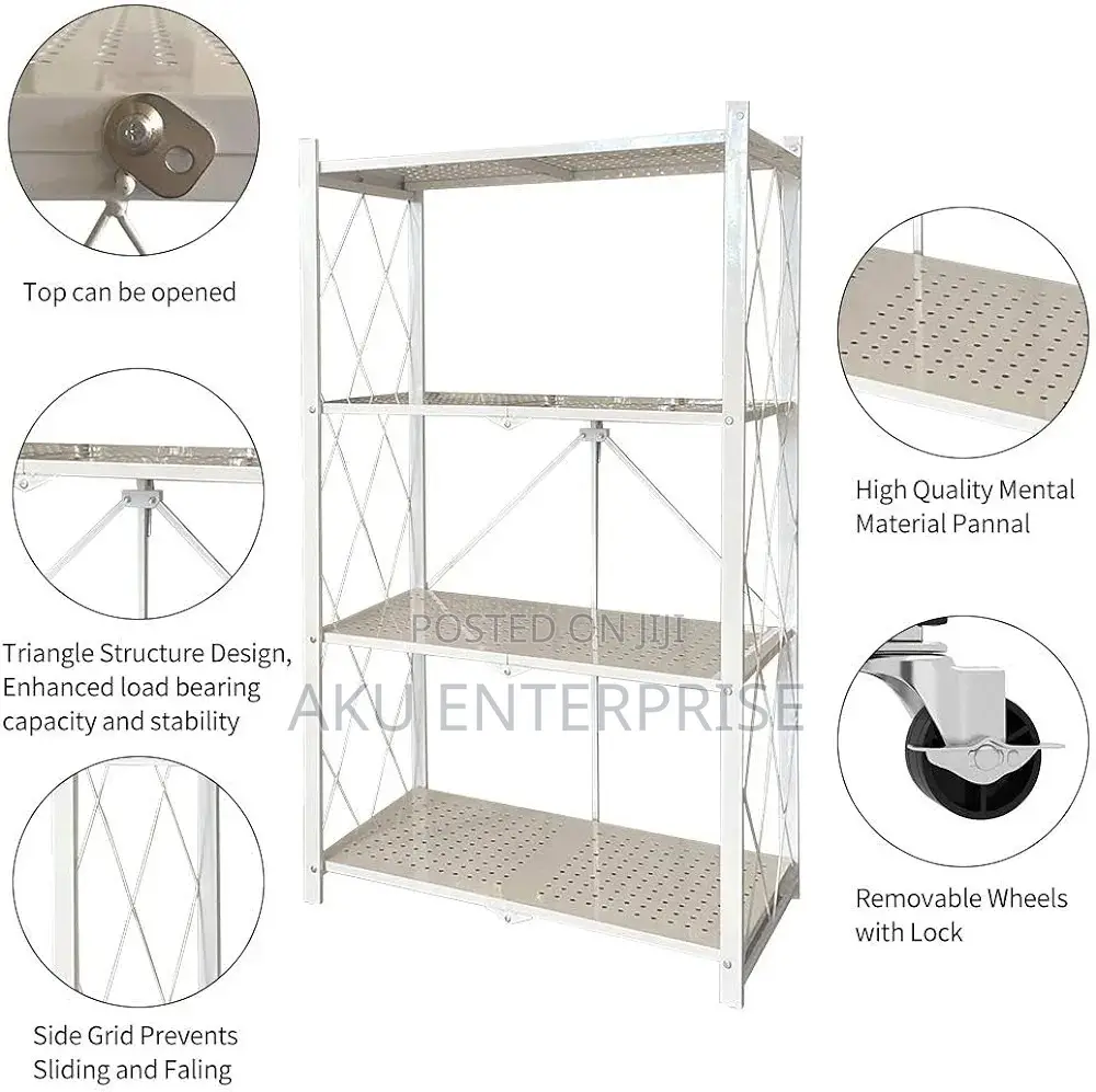 4-Tier Foldable Storage Shelves With Caster Wheels - White