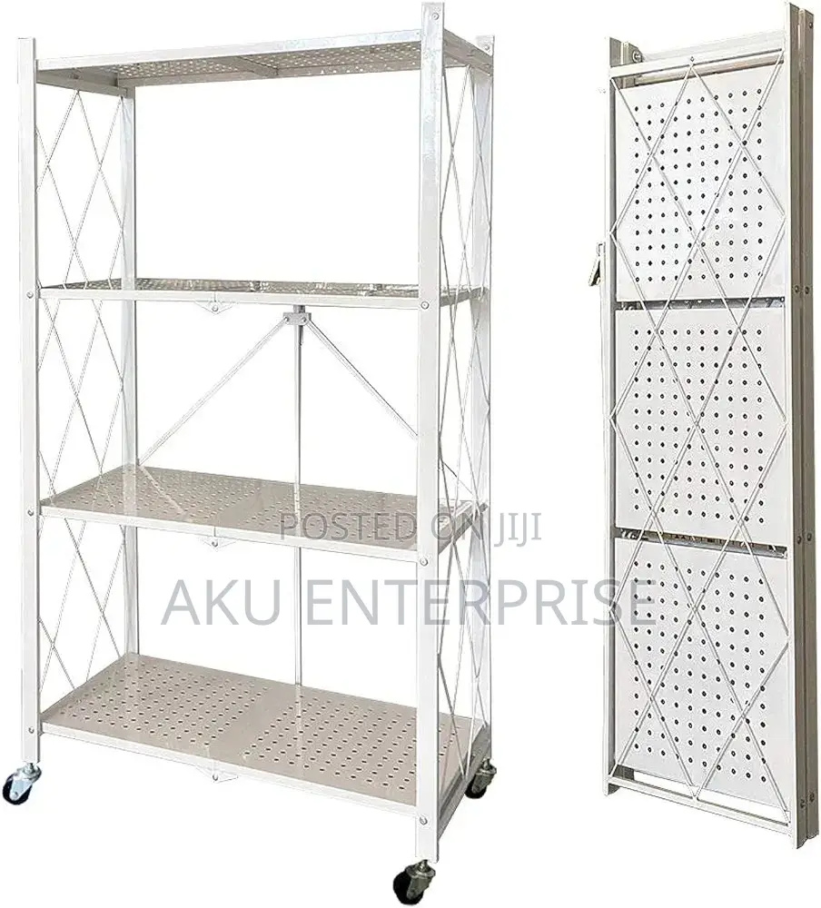 4-Tier Foldable Storage Shelves With Caster Wheels - White