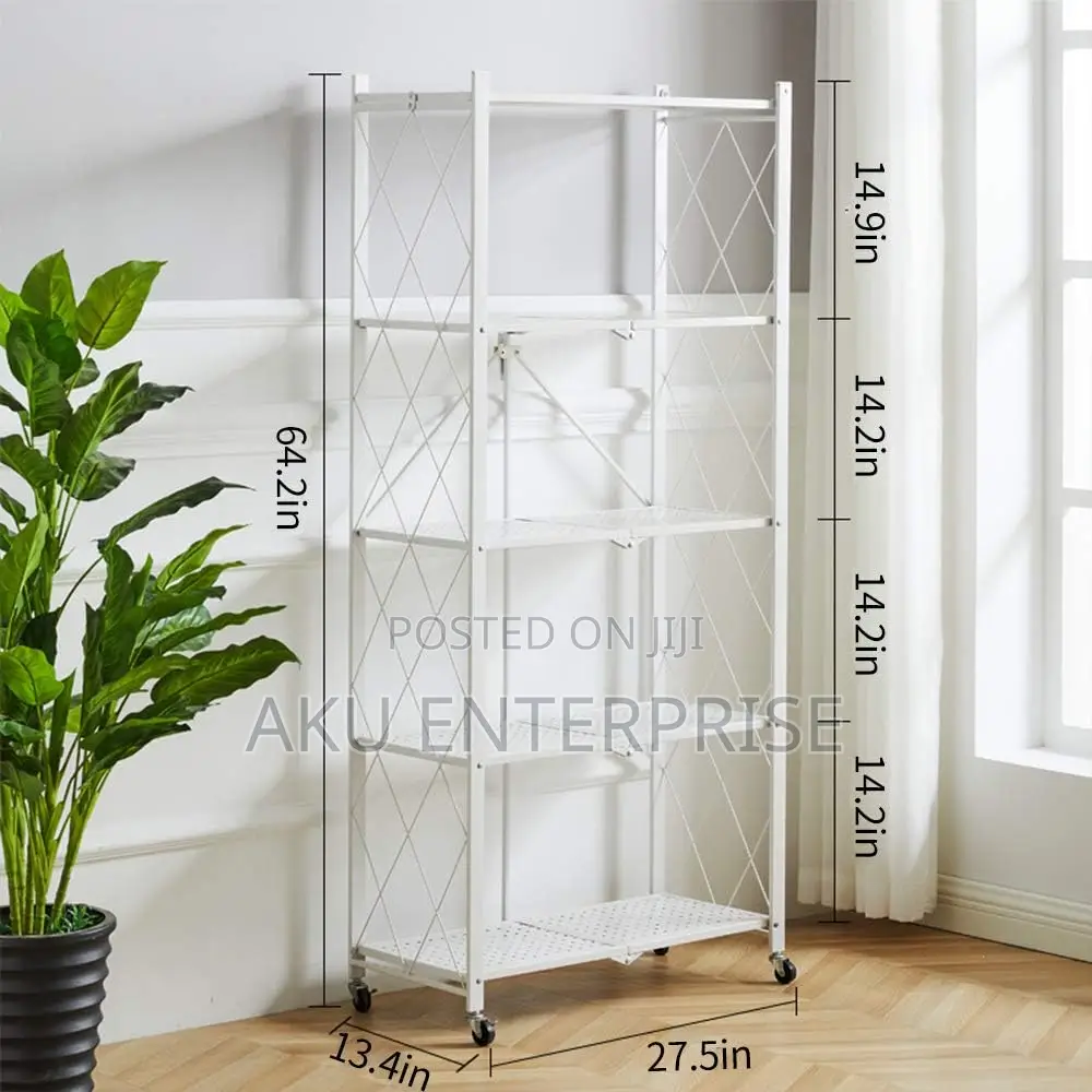 5-Tier Foldable Storage Shelves With Caster Wheels - White