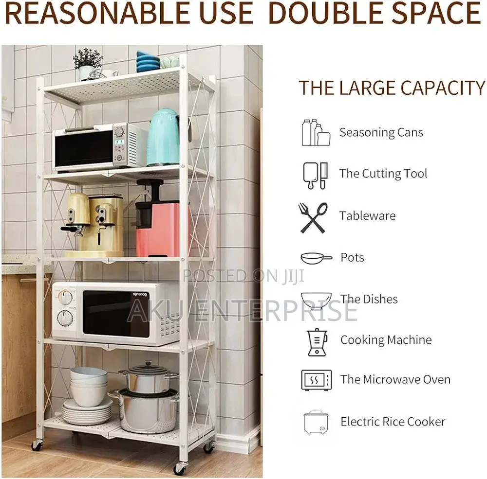 5-Tier Foldable Storage Shelves With Caster Wheels - White