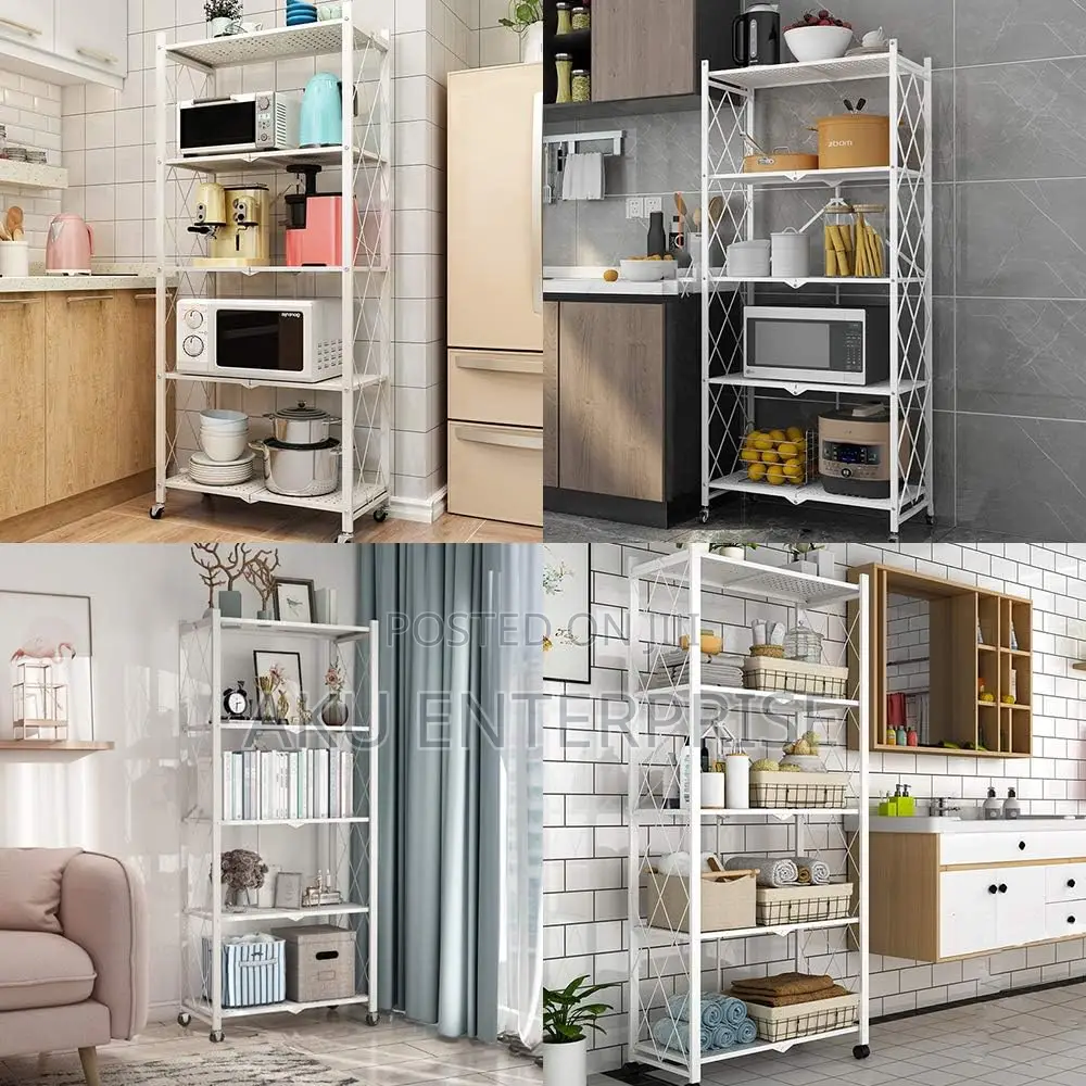 5-Tier Foldable Storage Shelves With Caster Wheels - White