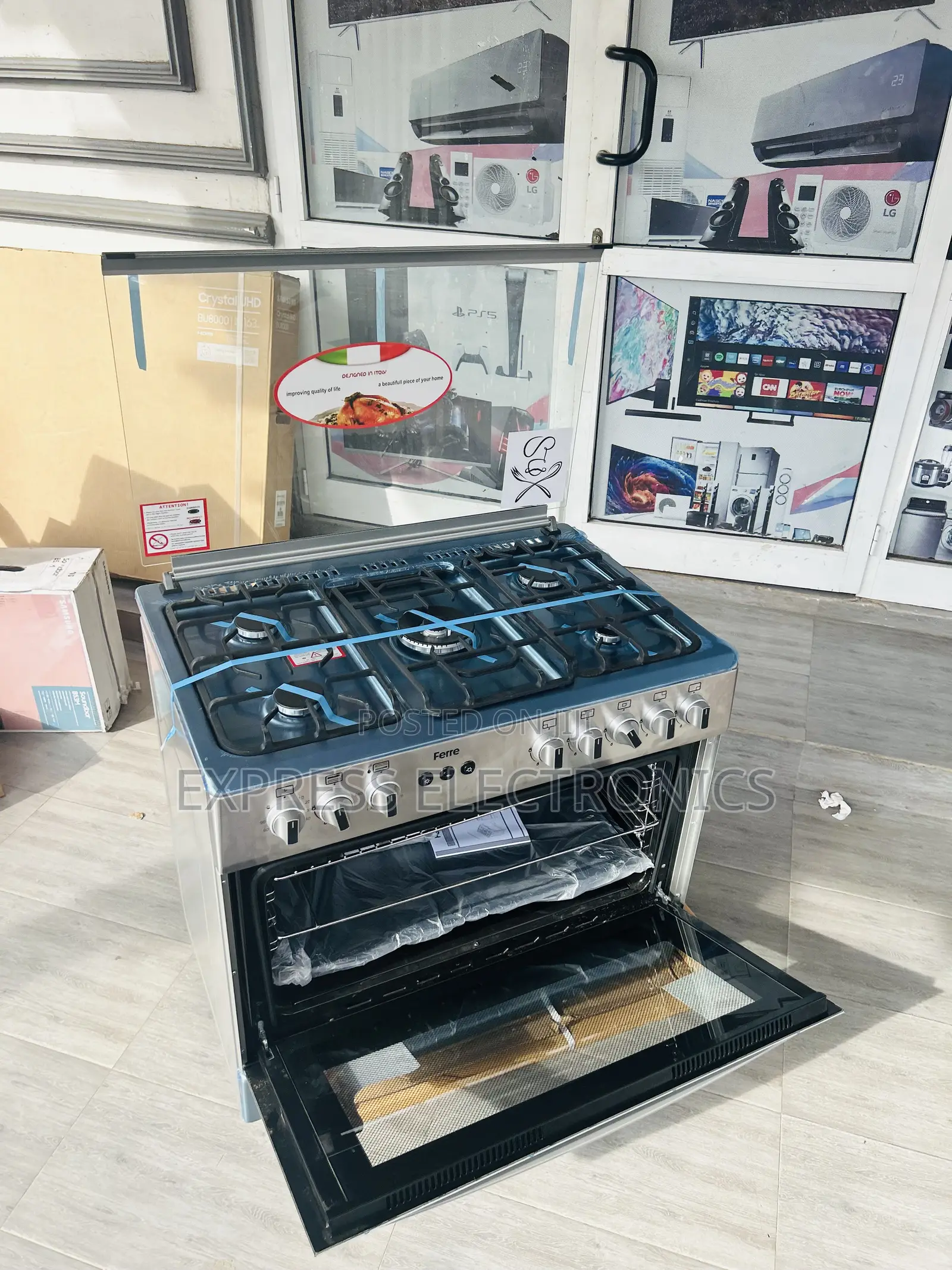 Ferre 5 Burner All Gas 90x60 Ions Gray, Auto Rotesserie