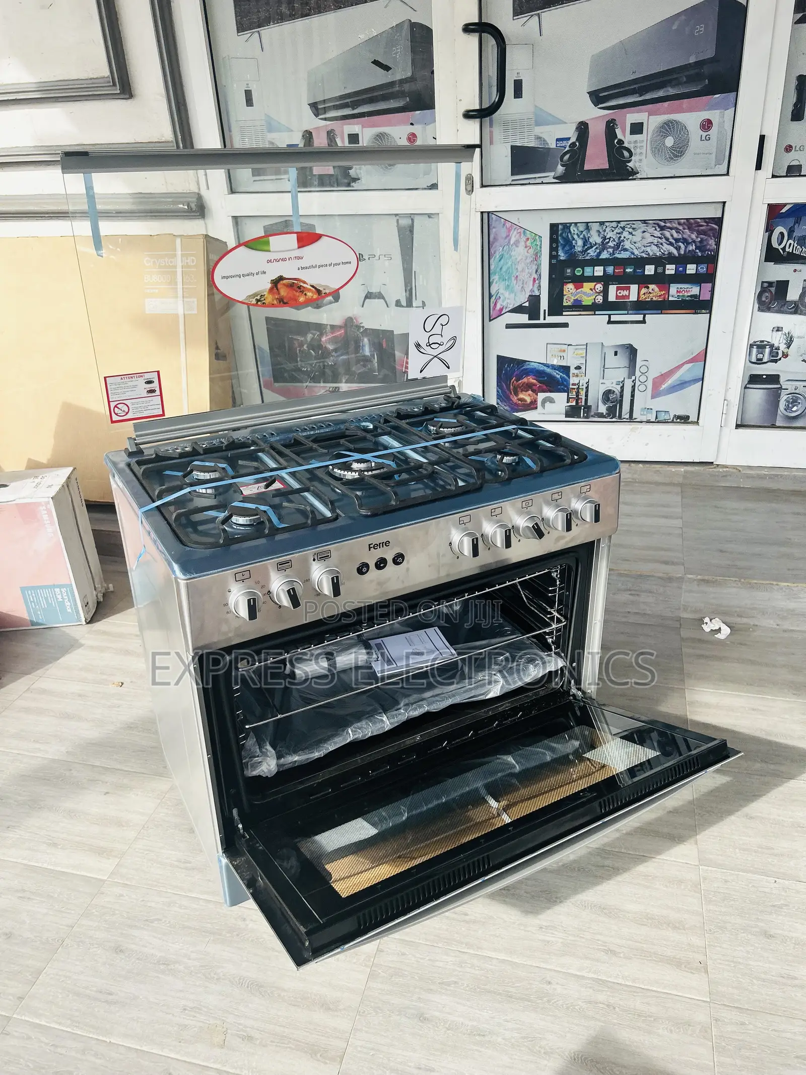 Ferre 5 Burner, 1 Electric 4 Gas, 90x60 Ions Gray Ignition