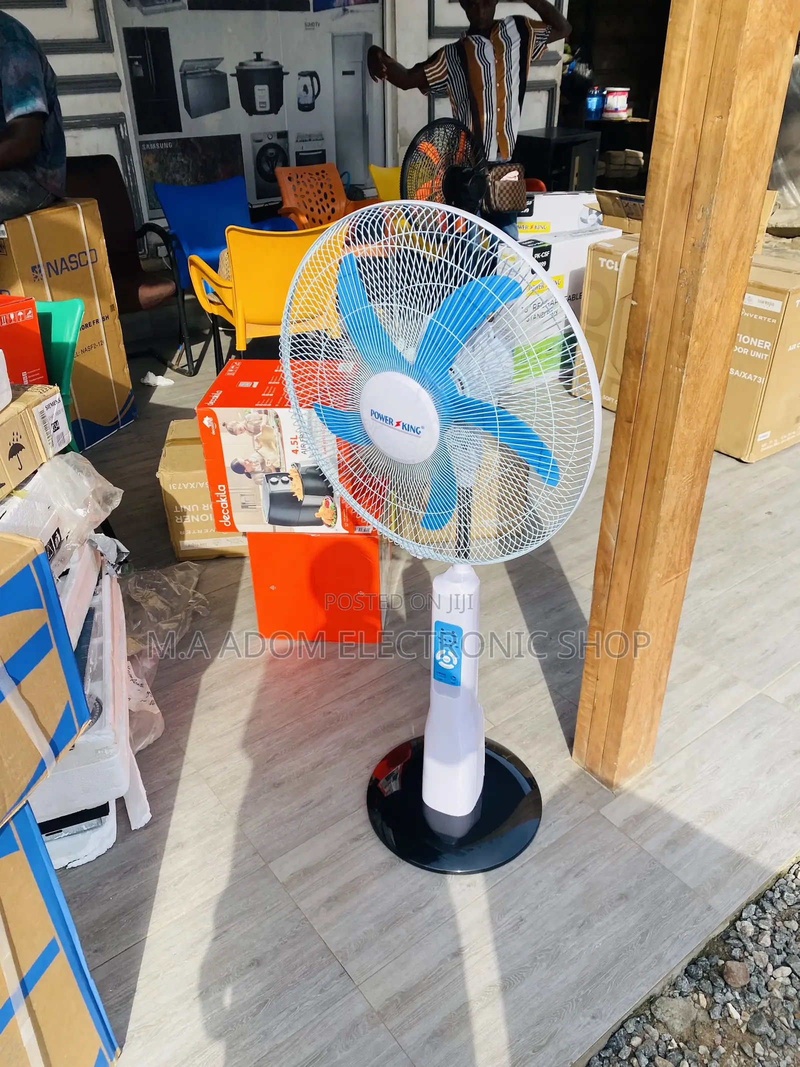 Affordable Power King Rechargeable Electric Standing Fan.