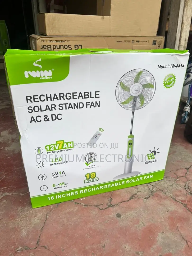 Solar Rechargeable, External Battery Option Iwin Stand Fan