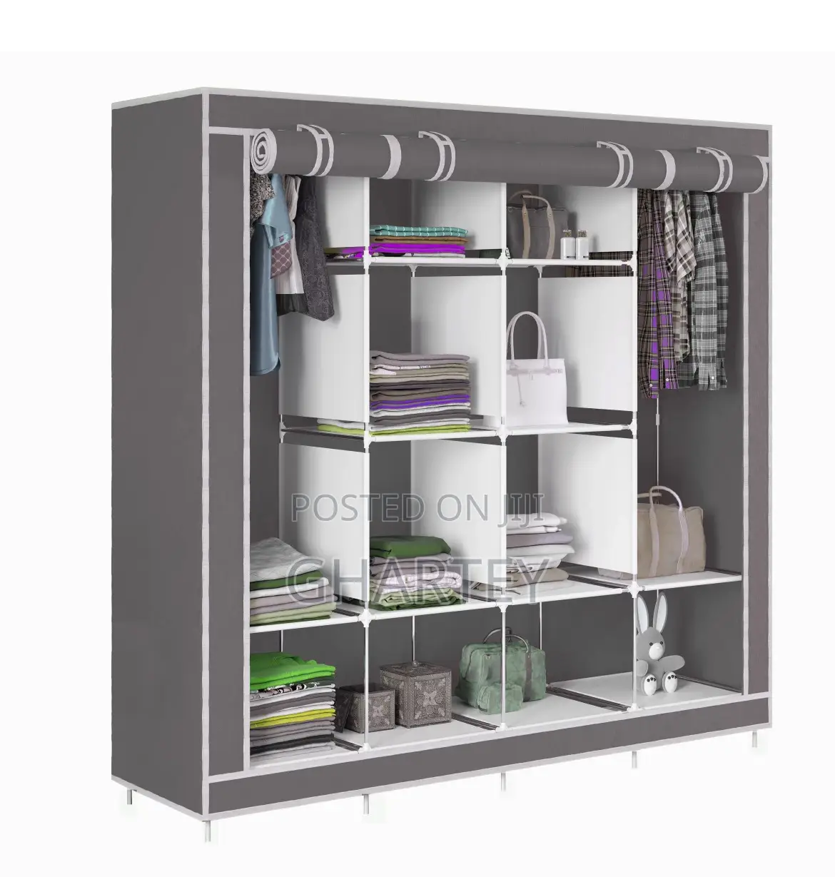 Portable, Foldable Wardrobe 4 In 1 Gray
