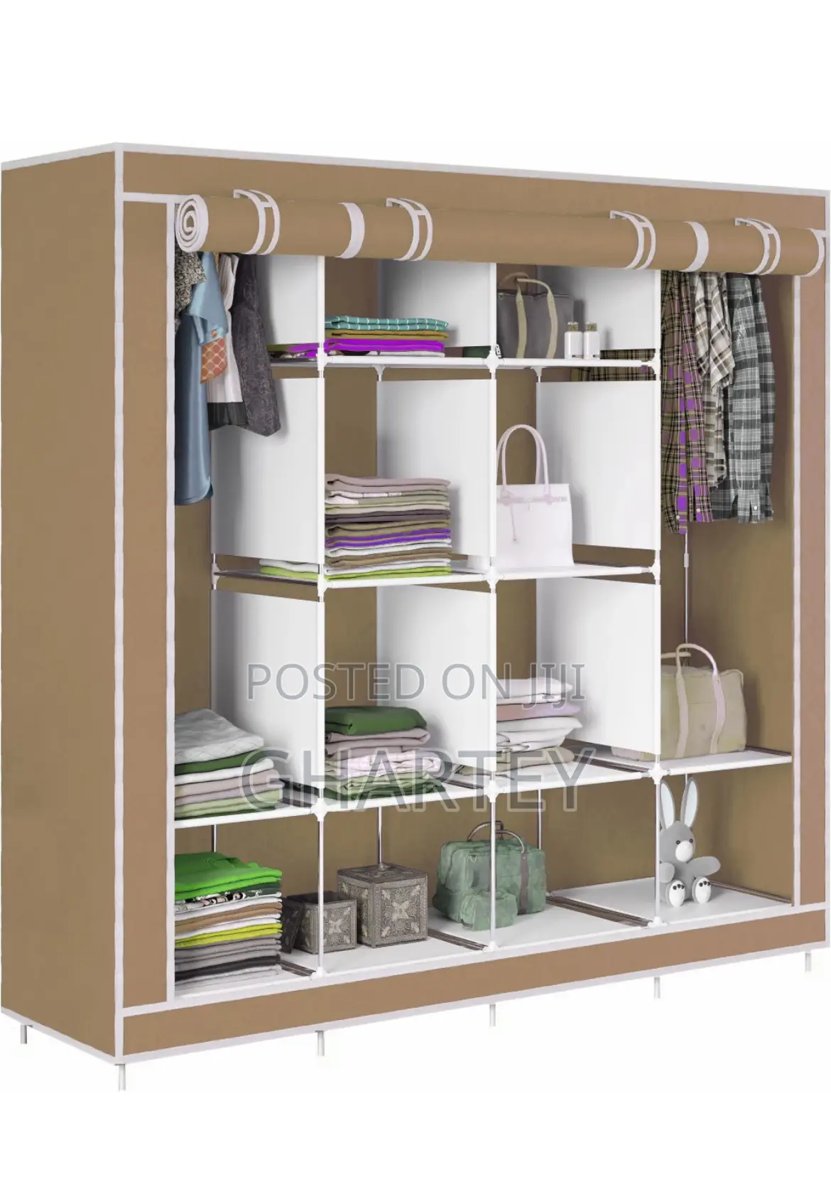 Foldable, Portable 4 In 1 Wardrobe Beige Color