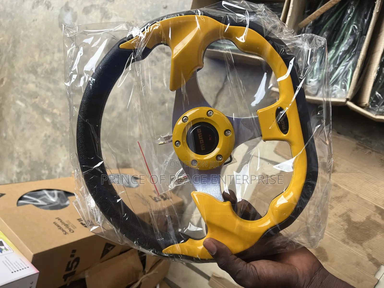 Yellow With Black Sports Steering Wheel Complete