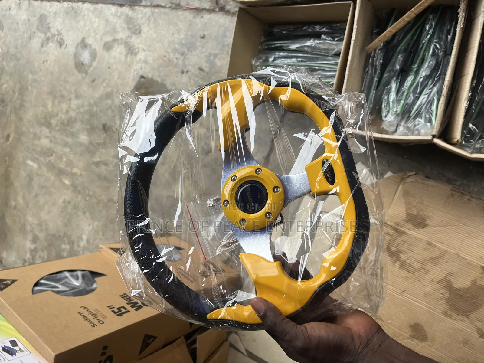 Yellow With Black Sports Steering Wheel Complete