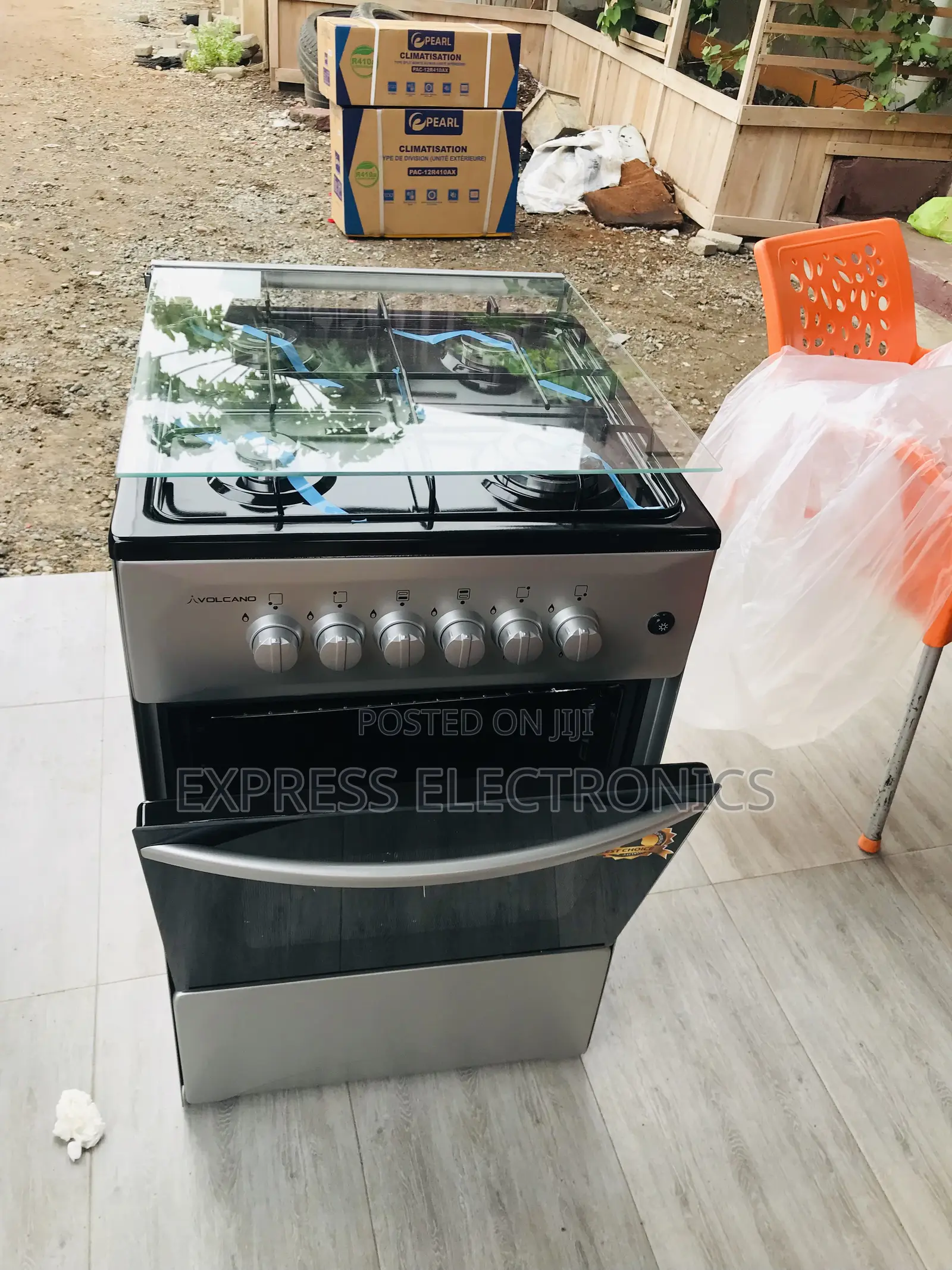 Unique Grey Design Volcano 4burner 50-50 Stove Oven