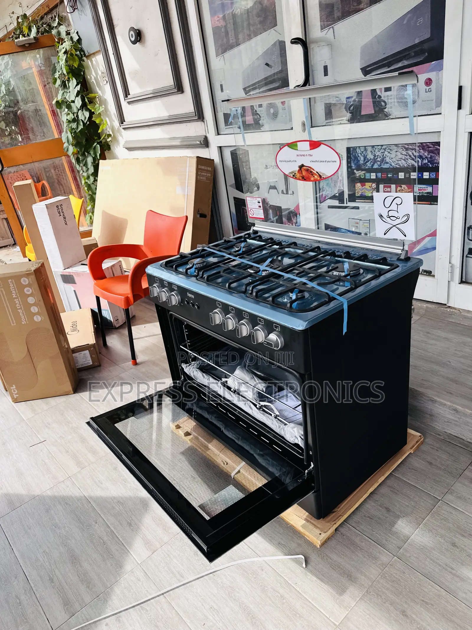 Black Free Standing 5burner 60/90 Oven Grill