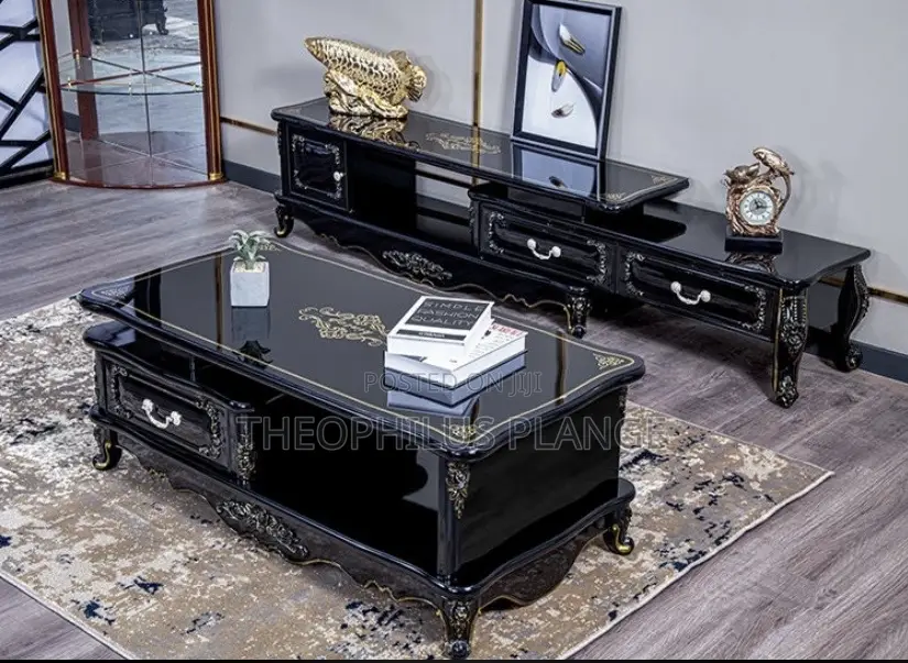 Black Glass Tv Stand and Center Table Set