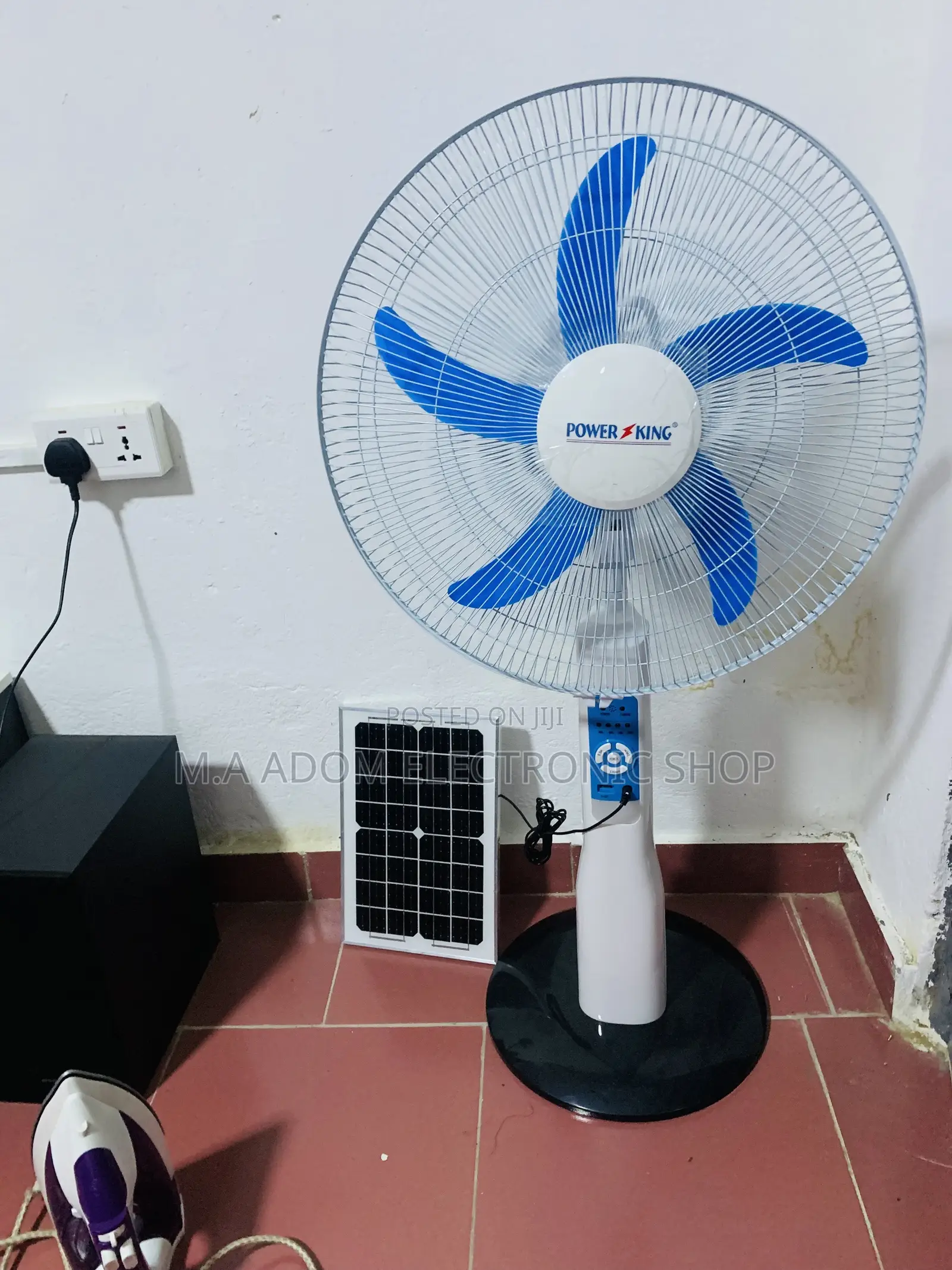 Latest Power King Rechargeable Electric Fan(Blue/White).