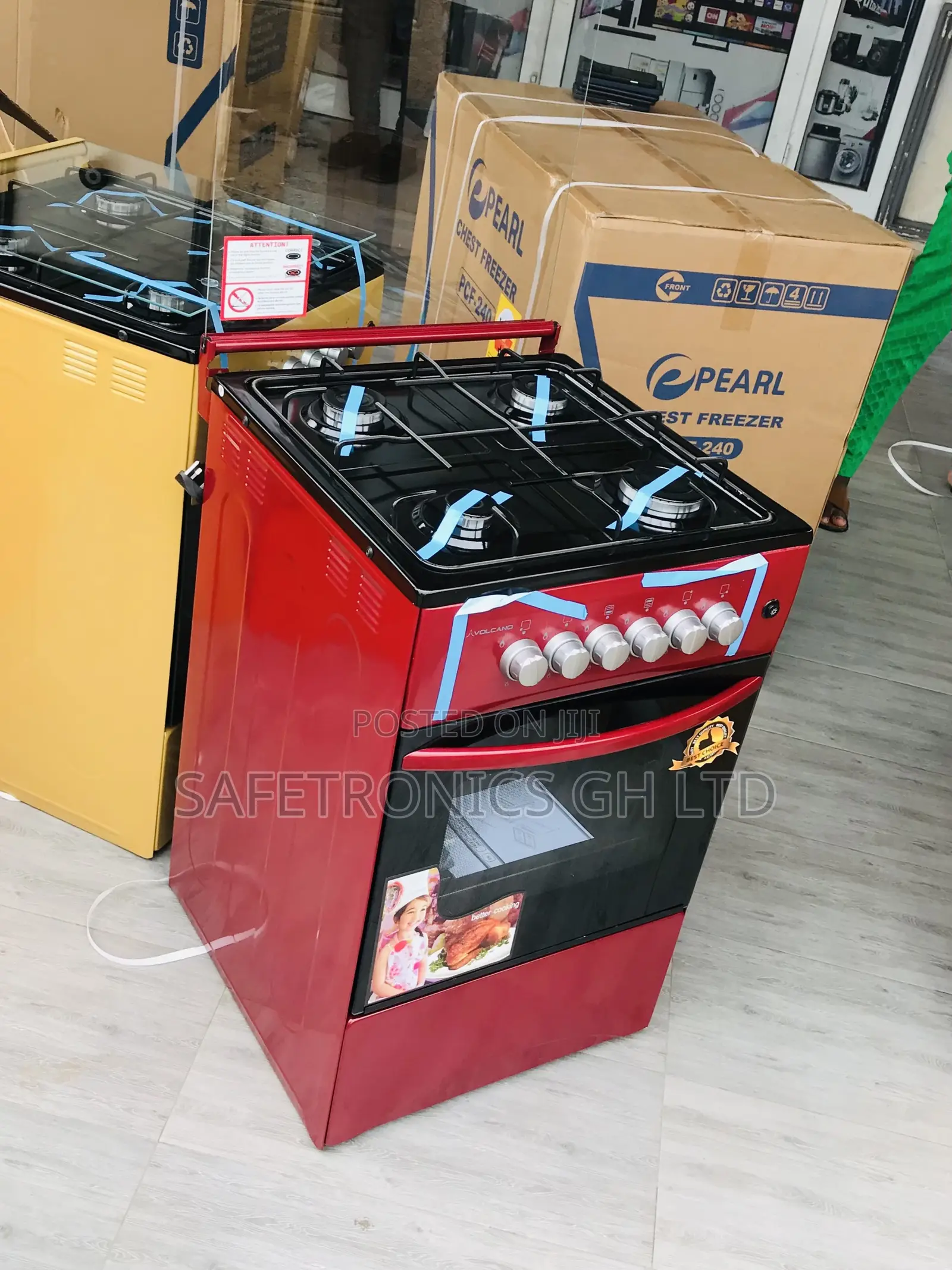 Red 4 Gas Cooker Oven With Grill 50x50 Volcano Reliable