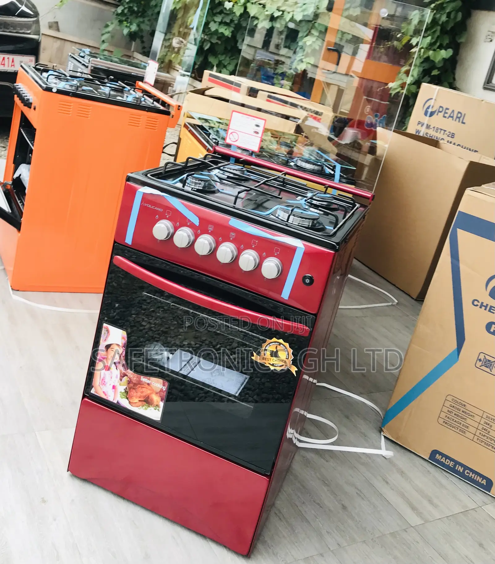 Sealed Volcano 4 Gas Cooker Oven With Grill 50x50 Red