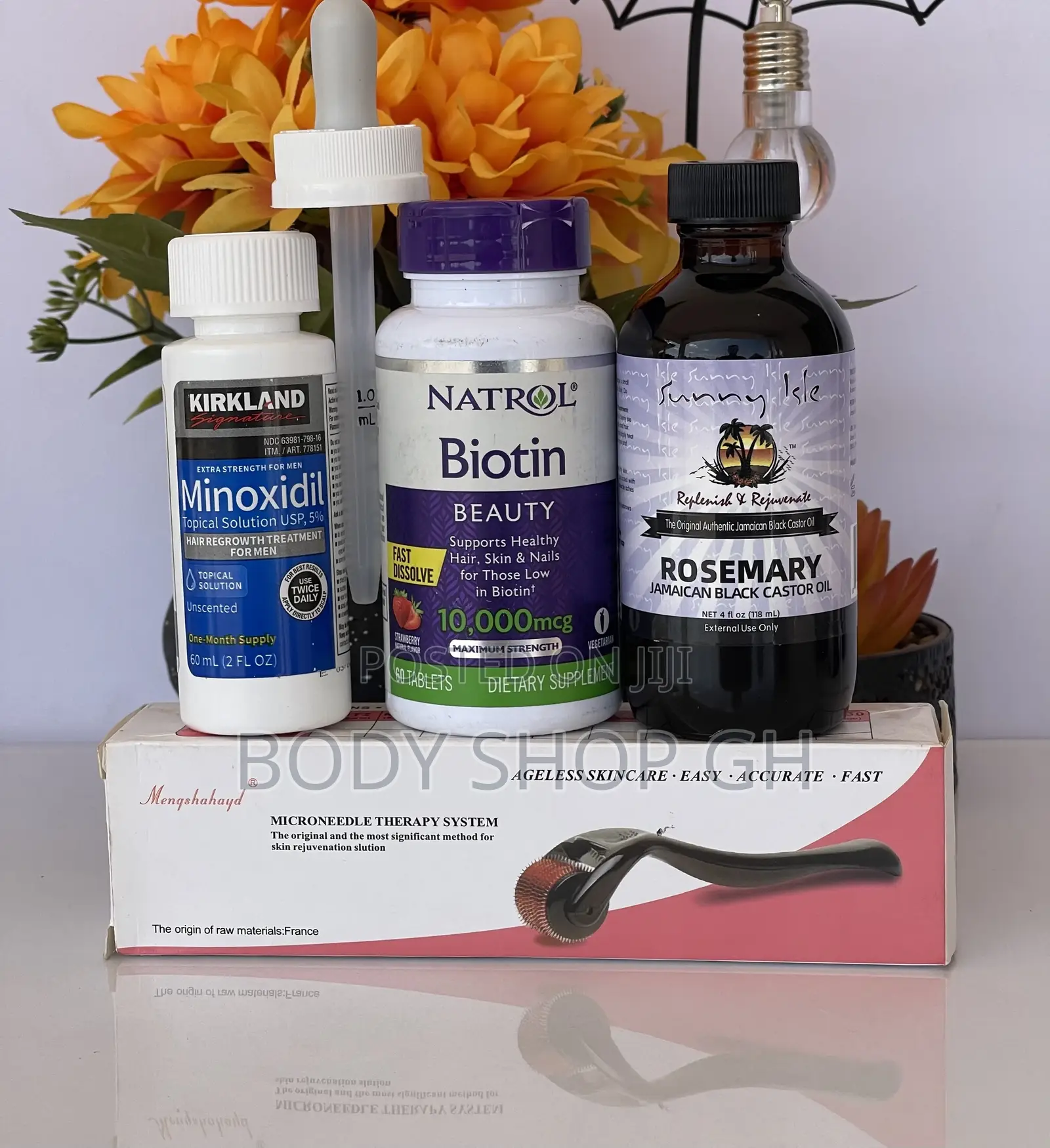 Kirkland Minoxidil + Natrol Biotin +Rosemary Oil +Derma Roll