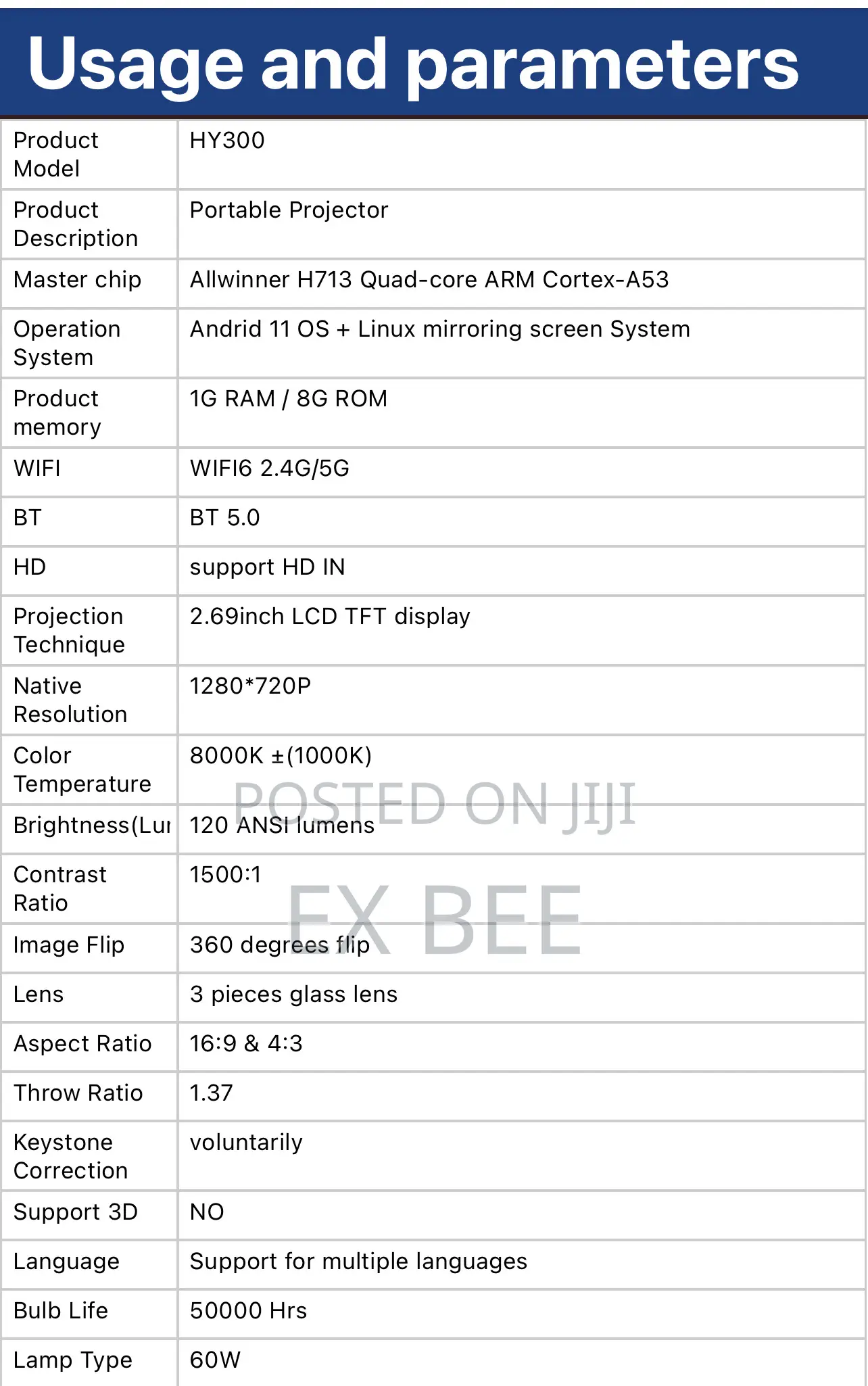 HY300 Portable Smart Projector for Home/Office