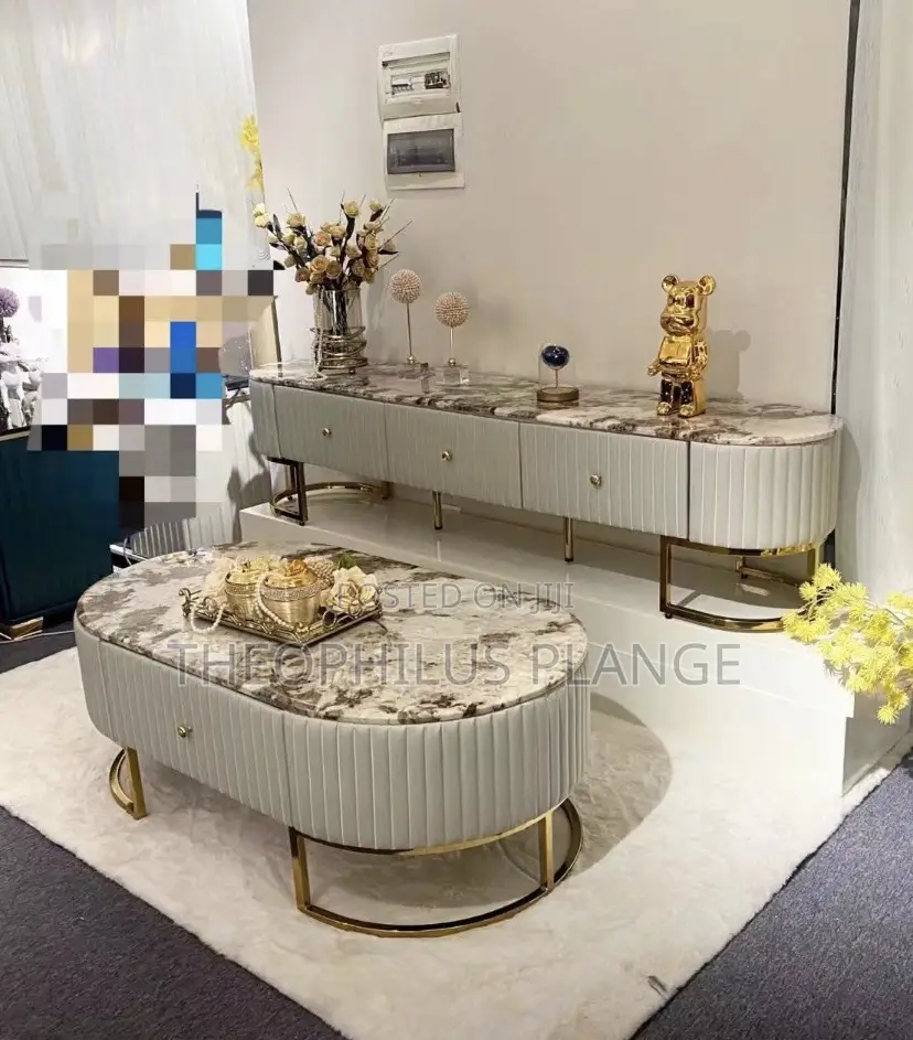 Luxury Living Room Glass Modern Tv Stand Center Table Set