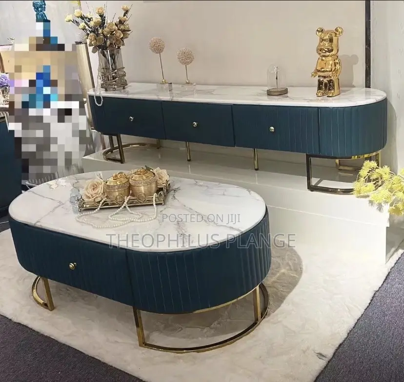 Luxury Living Room Glass Modern Tv Stand Center Table Set