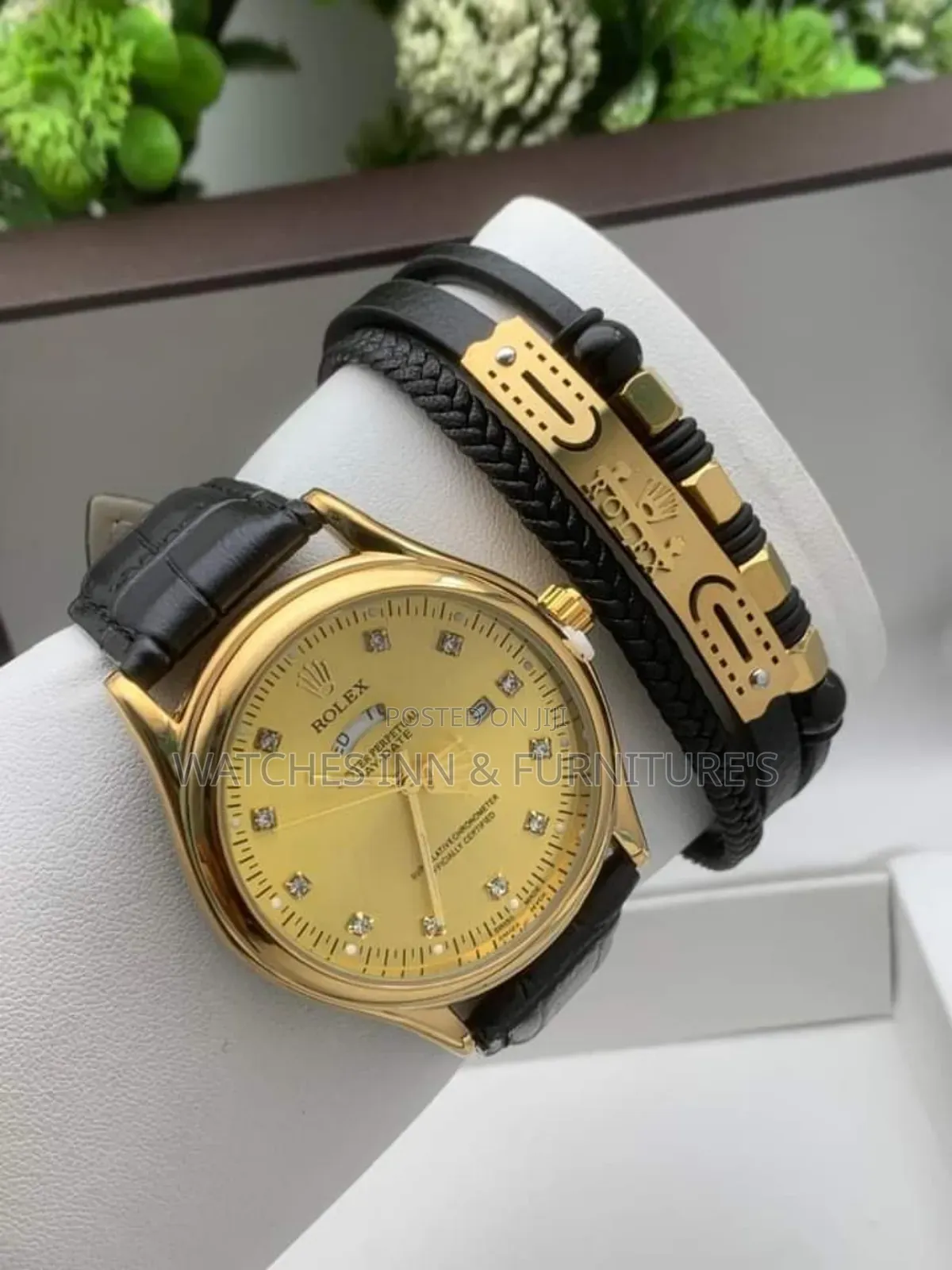 Exclusive Rolex Men's Leather Watch With Bracelet