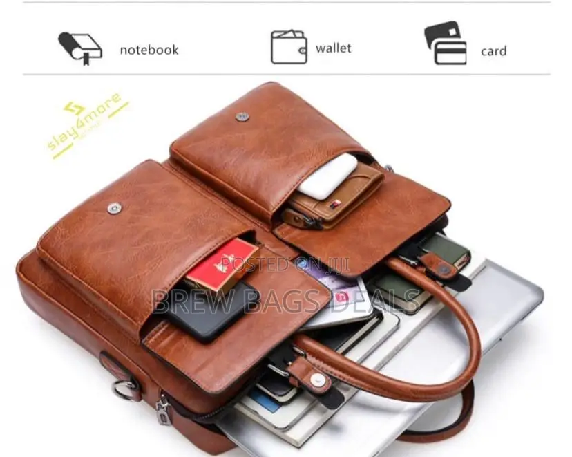 Pure Light Brown Mens 15.6 Inches Laptop Bag Wid Strap.