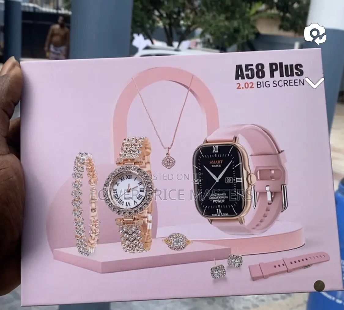 A58 Plus Smartwatch With Golden Jewellery (2 Watches)