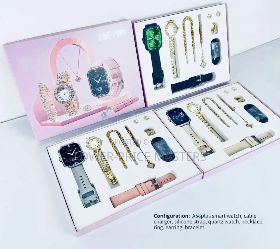 A58 Plus Smartwatch With Golden Jewellery (2 Watches)