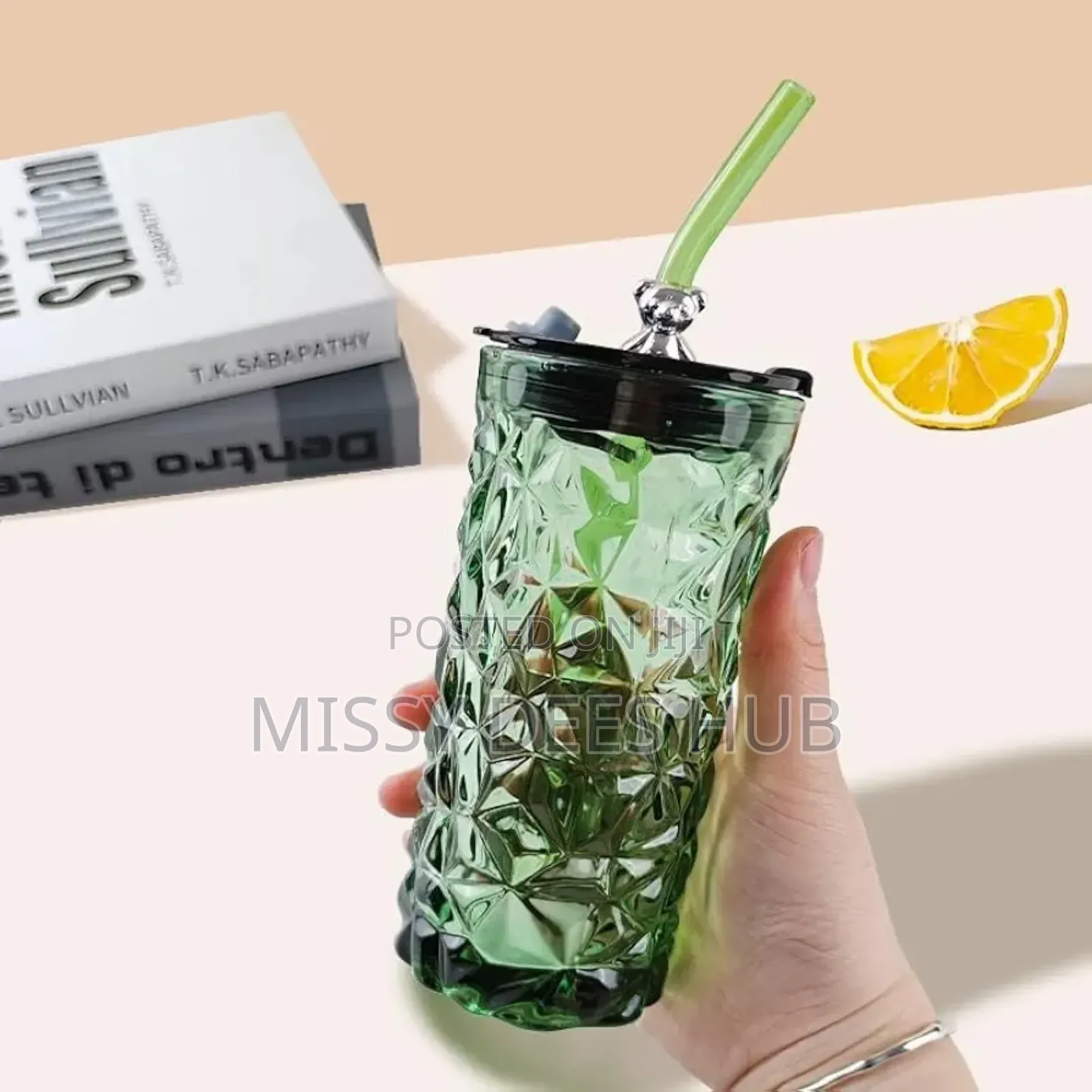 Cute Bear Glass Cup With Lid + Straw - 400ml