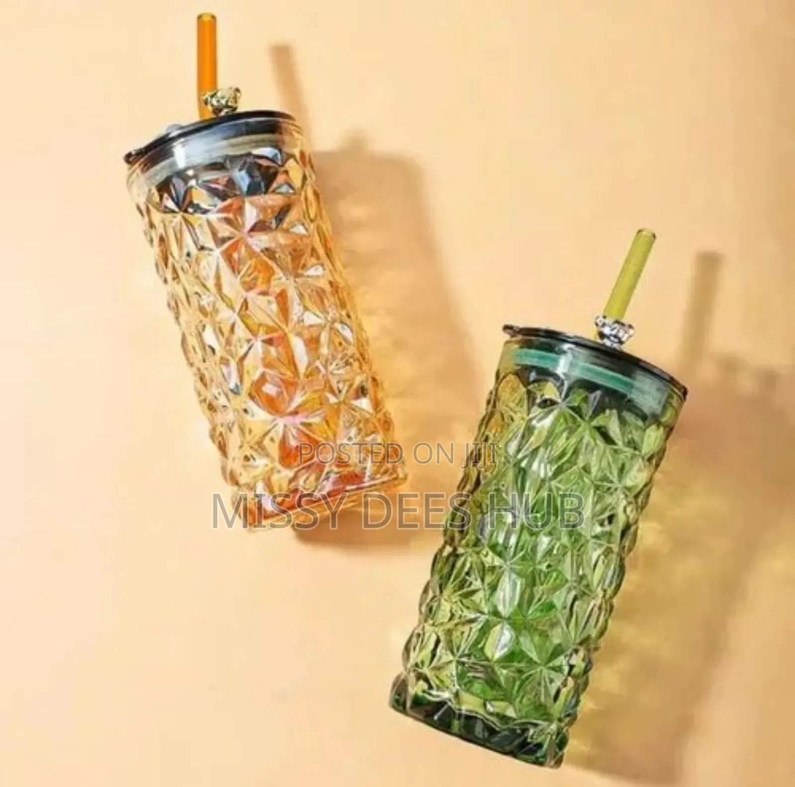 Cute Bear Glass Cup With Lid + Straw - 400ml