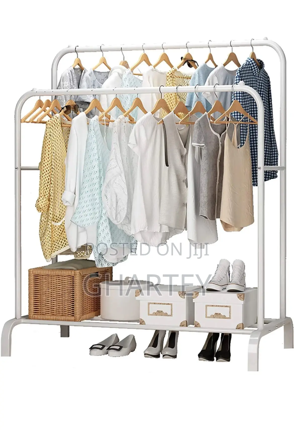 Portable Clothes Hanging Rack, Bottom Shelves