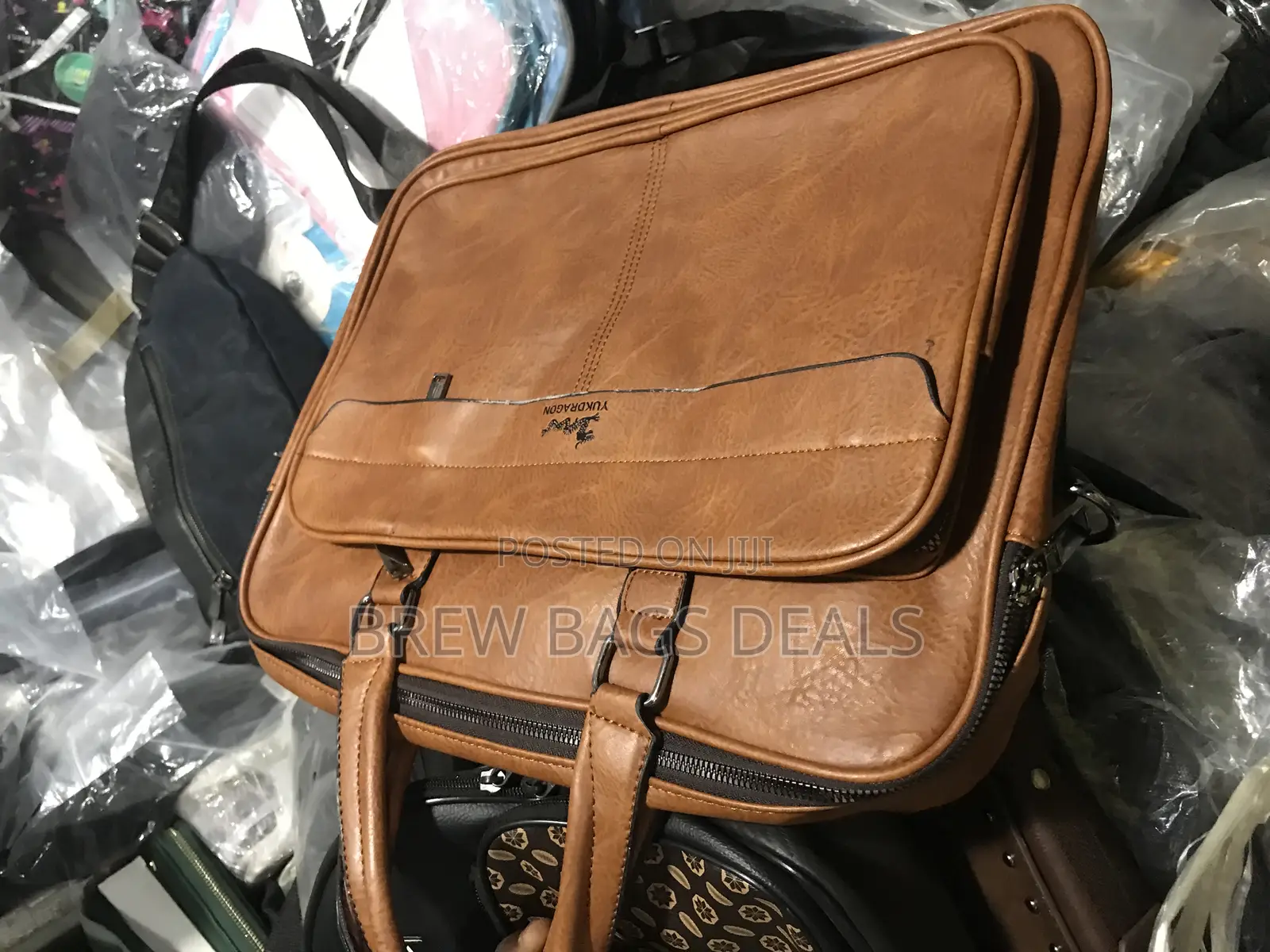 Pure Leather Light Brown Durable Laptop With Shoulder Strap