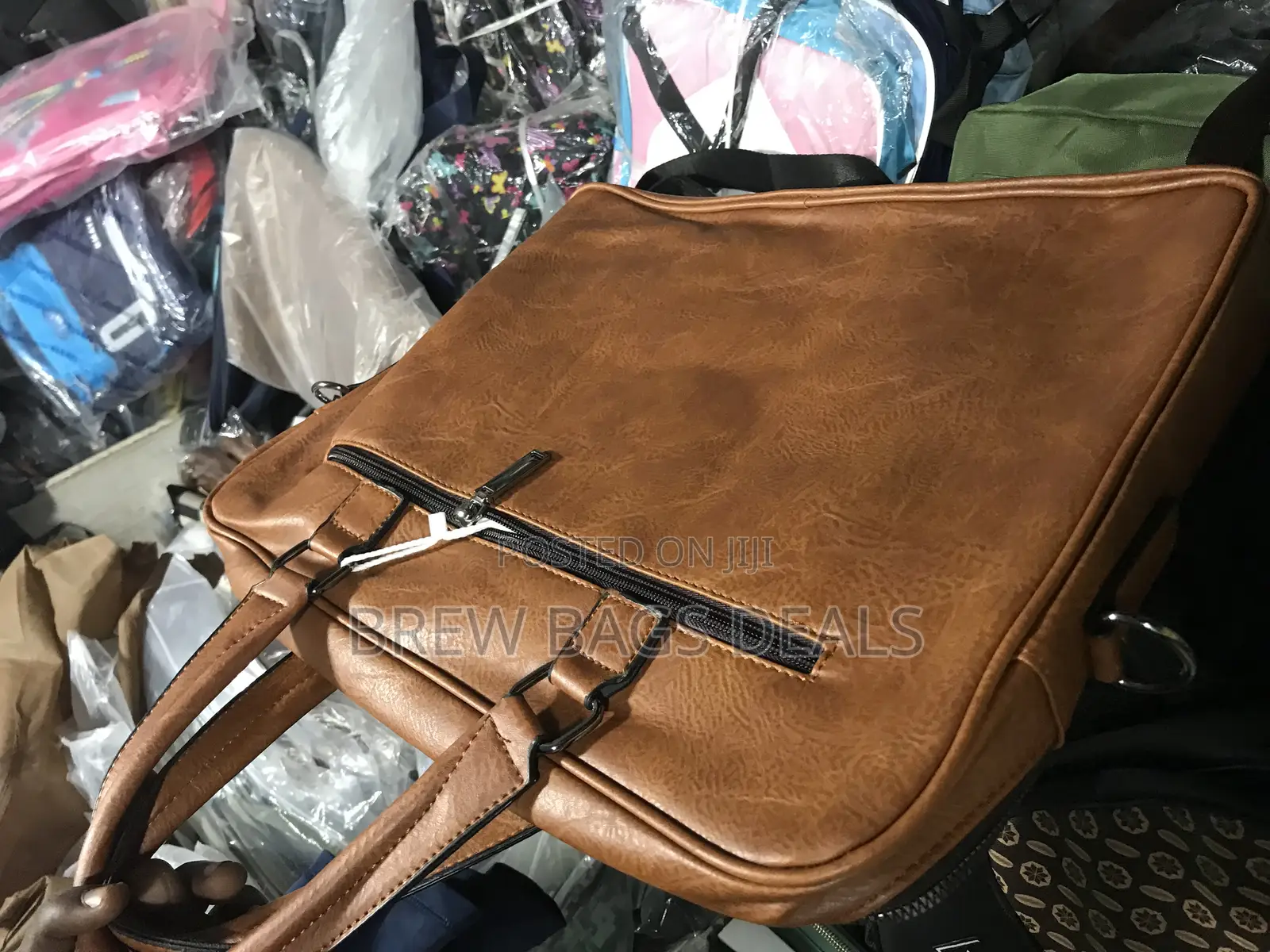Pure Leather Light Brown Durable Laptop With Shoulder Strap