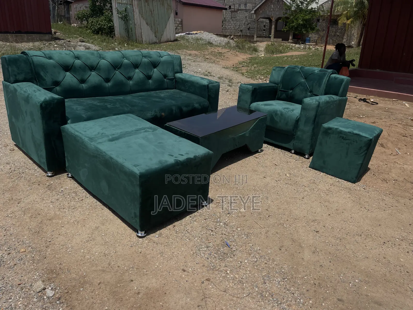 Green Fabric Sofa Set