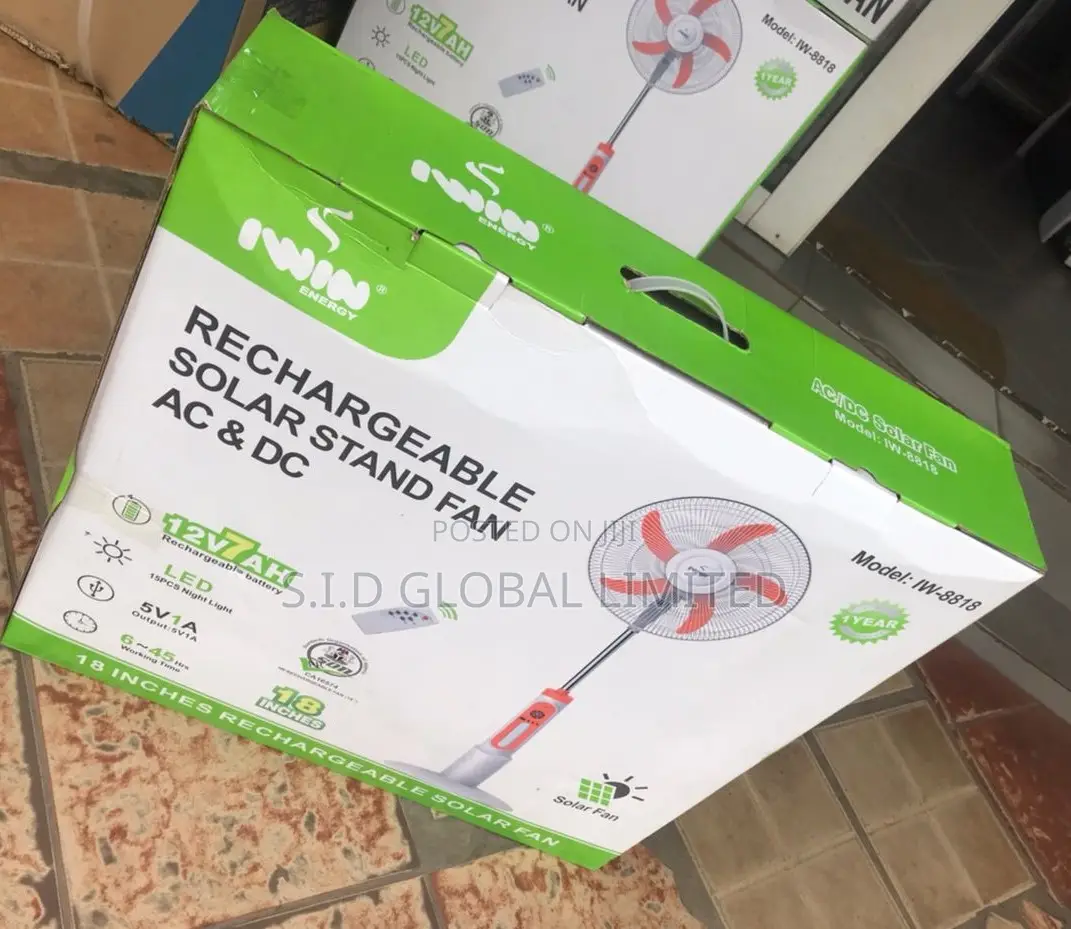 Innate Sealed 18'' IWIN Rechargeable Solar Stand Fan