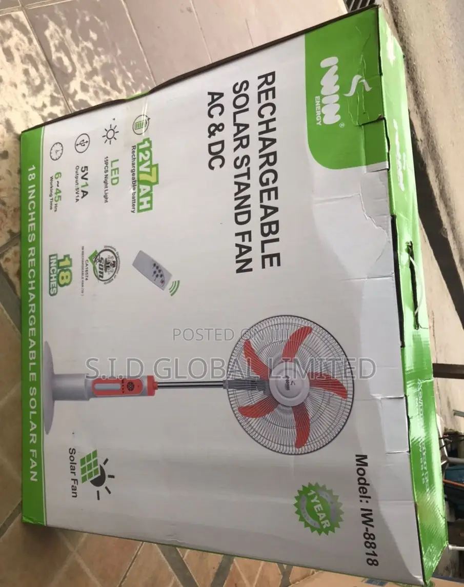 Modern 18'' IWIN Rechargeable Solar Stand Fan