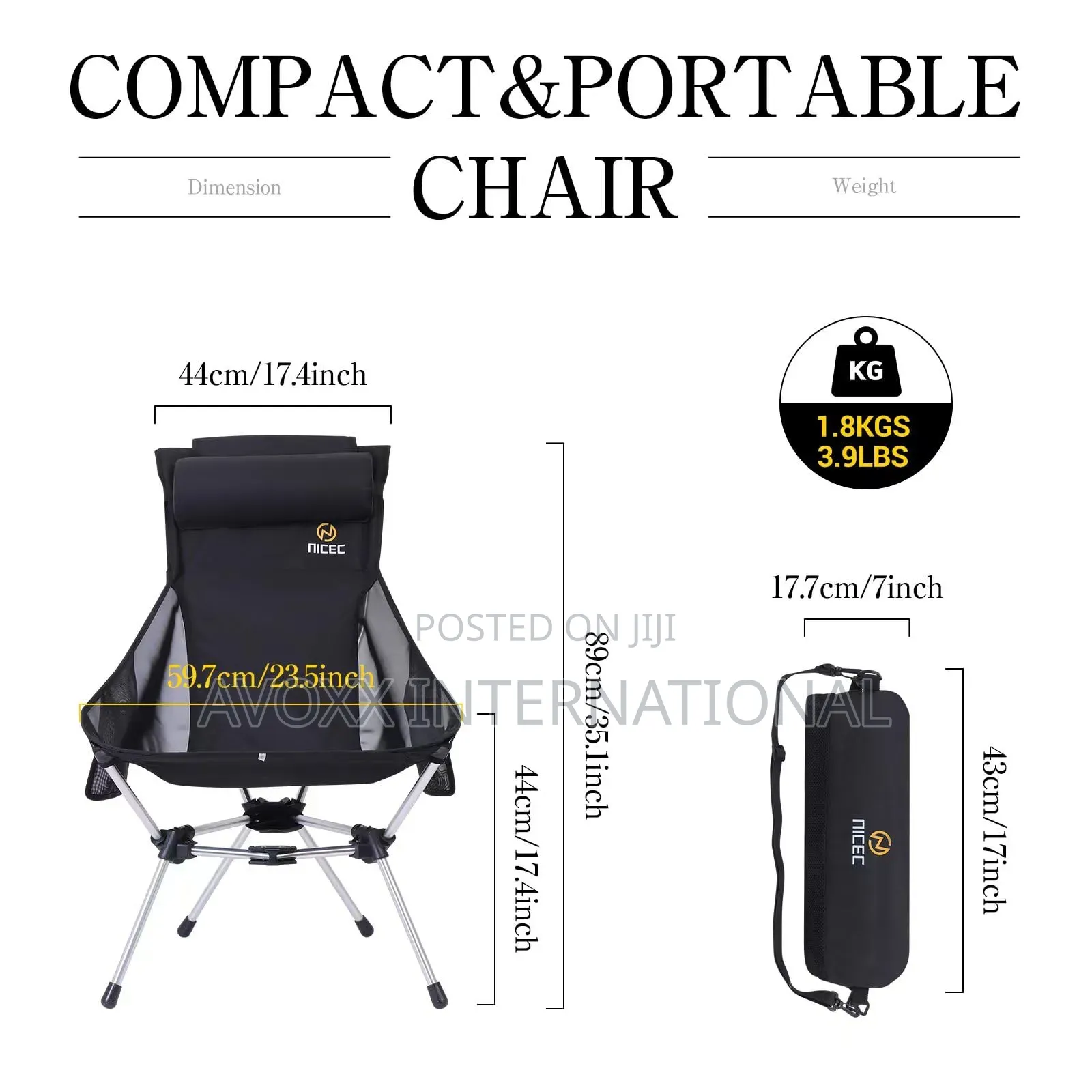 Nice C Ultralight High Back Folding Camping Chair, 2 Pieces