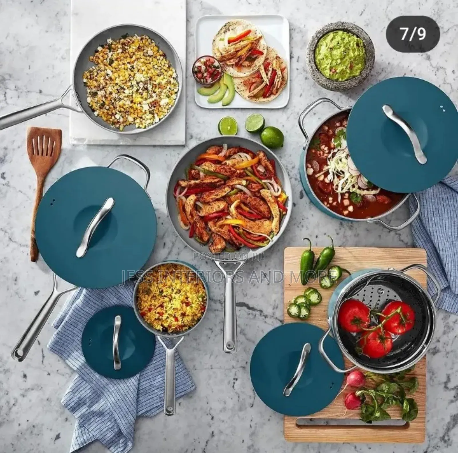 Member's Mark 11-Piece Modern Ceramic Cookware Set -Blue