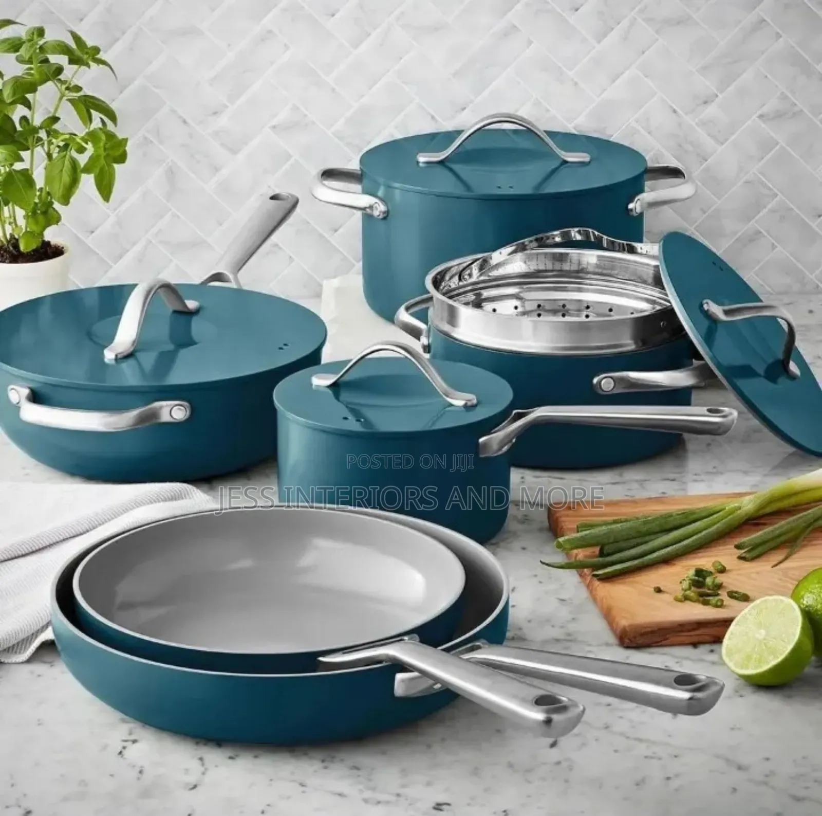 Member's Mark 11-Piece Modern Ceramic Cookware Set -Blue