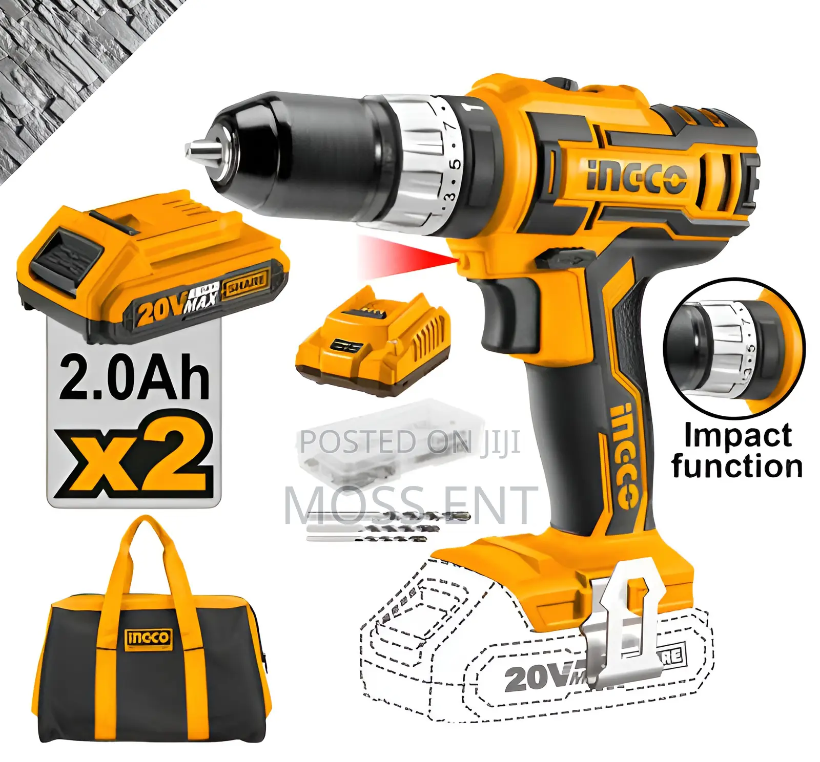 Cordless Impact Drill 20v Ind With Bag - Cidli2002