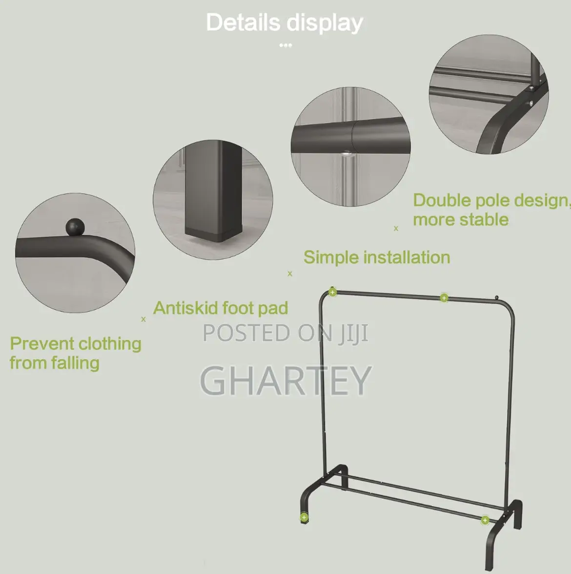 Metal Clothing Rack Single Rod Black