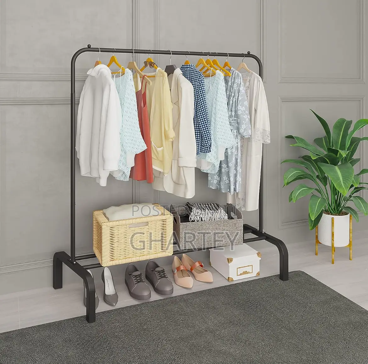 Metal Clothing Rack Single Rod Black