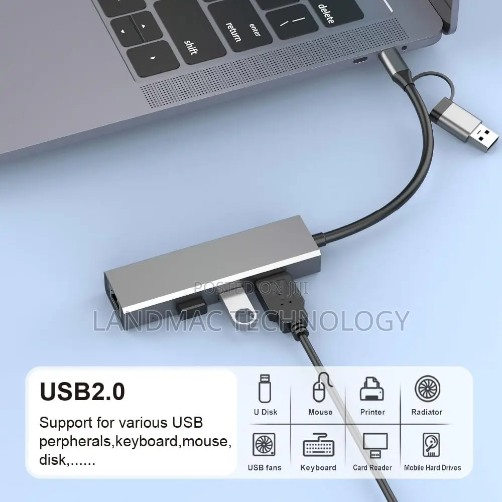USB C Hub (4-in-1) With USB A,Ethernet