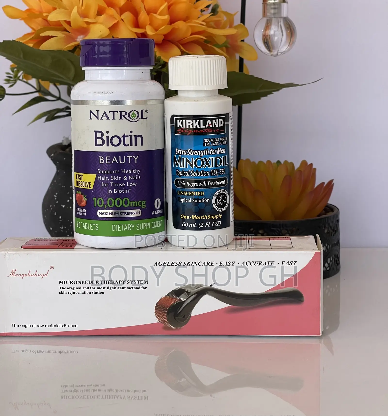 Natrol Biotin + Kirkland Minoxidil + Derma Roller for Beard