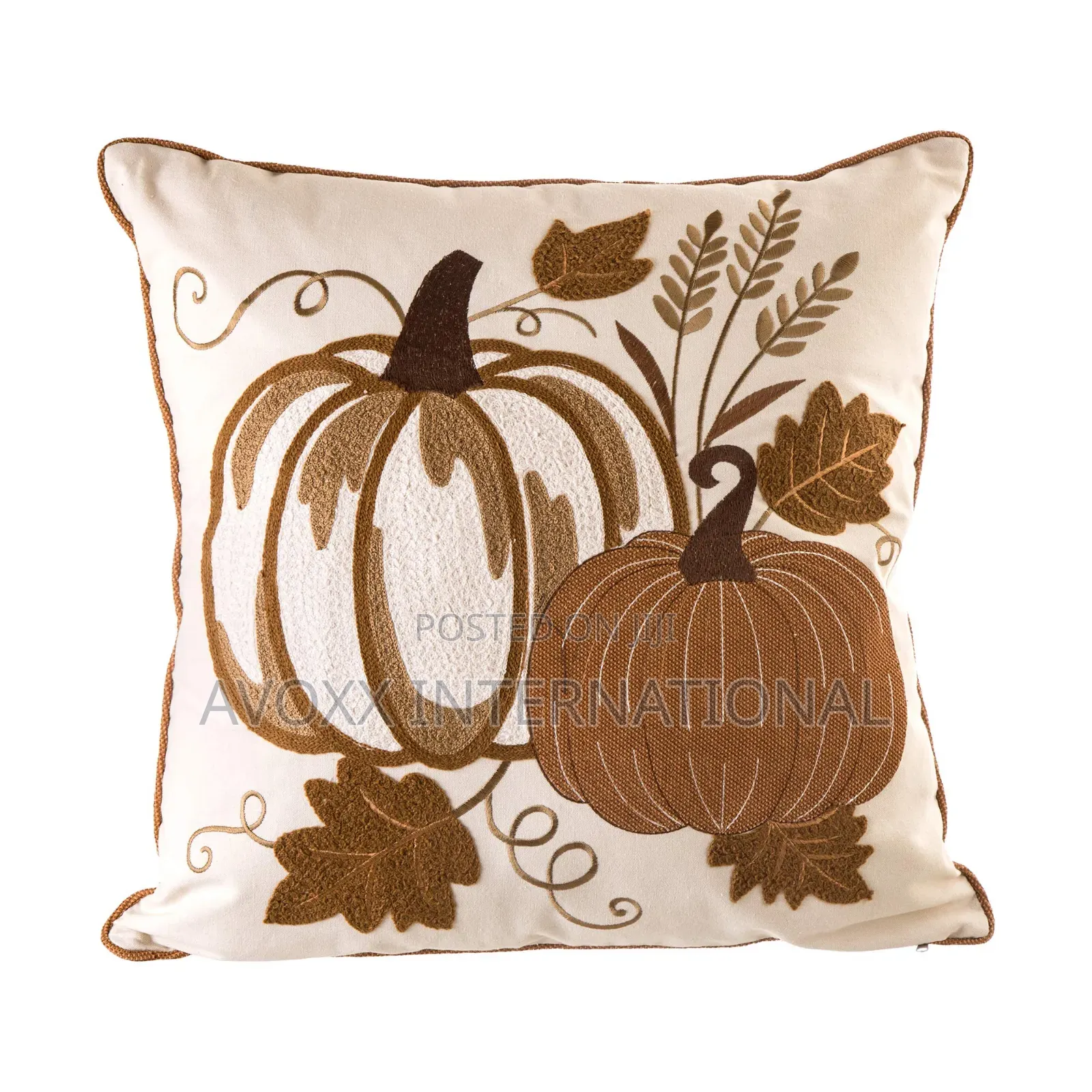 Euty Throw Pillow 18”X18” for Fall ,Embroider Pumpkin Leaf