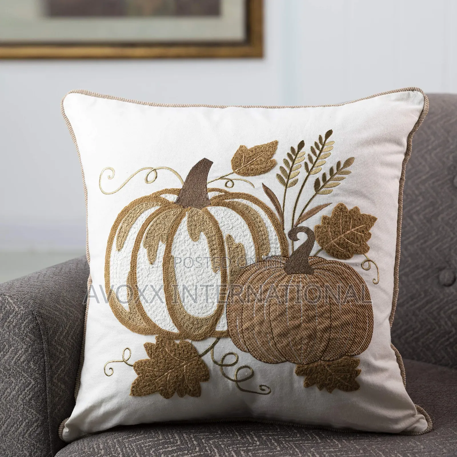Euty Throw Pillow 18”X18” for Fall ,Embroider Pumpkin Leaf