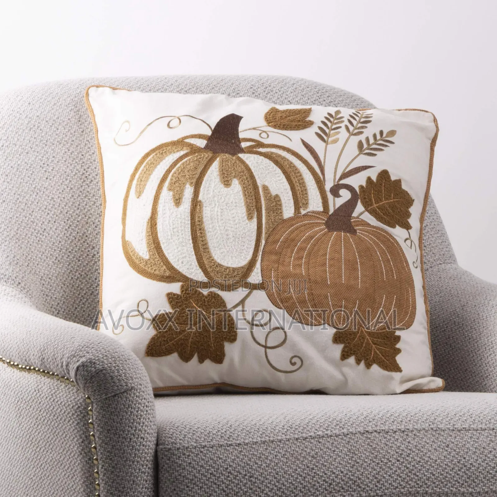 Euty Throw Pillow 18”X18” for Fall ,Embroider Pumpkin Leaf