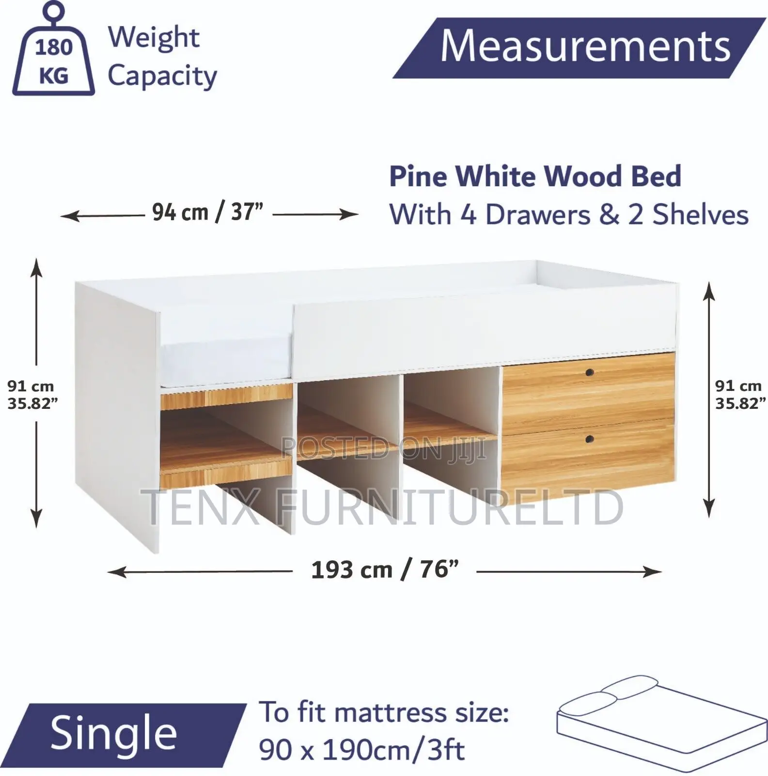 Single Bed Cabin Bed With Storage (Drawers Shelves)
