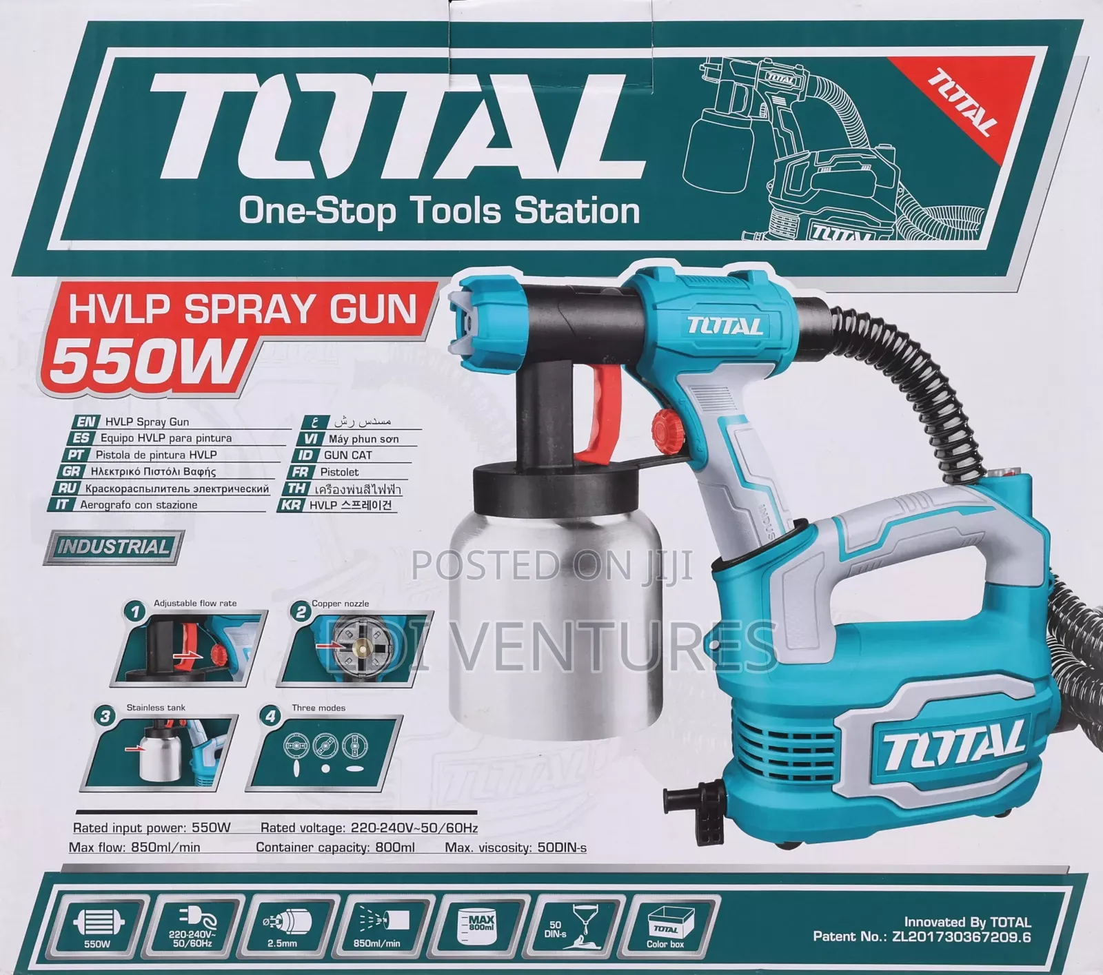 Total 550W HVLP Spray Gun (Stainless Tank) Tt5006-2